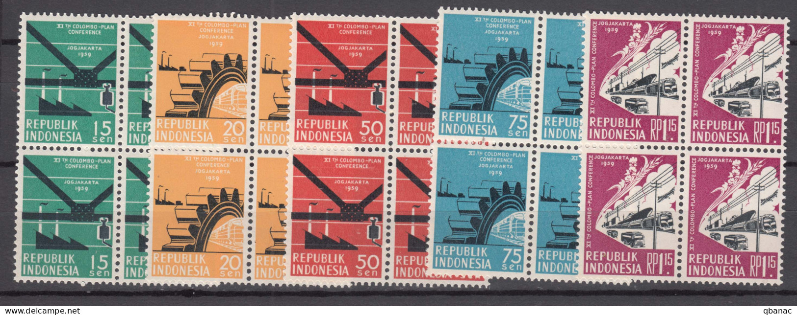 Indonesia 1959 Mi#253-257 Mint Never Hinged Blocks Of Four - Indonesië