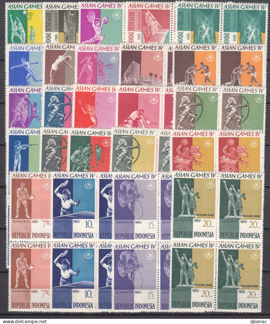 Indonesia Asian Sport Games 1962, Complete Issue Of 24 Stamps, Mint Never Hinged Blocks Of Four - Indonesië