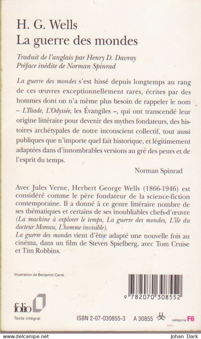 LA GUERRE DES MONDES - H.G. WELLS - Folio SF Sience-fiction -  Très Bon état - Folio SF