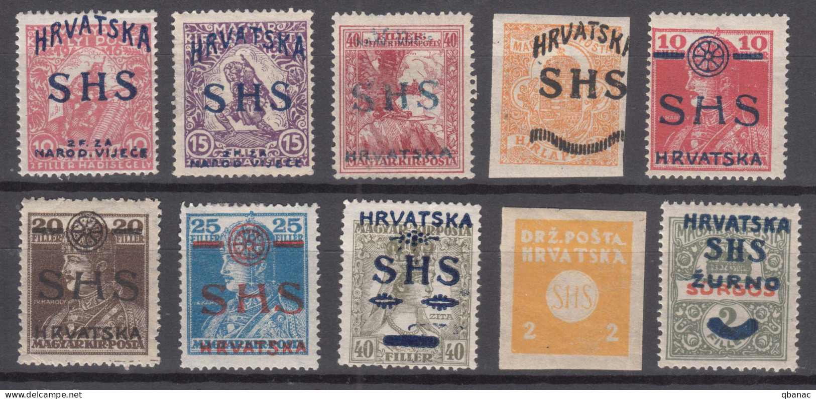 Yugoslavia Kingdom SHS, Issues For Croatia Stamps Selection, Mint Hinged - Ungebraucht