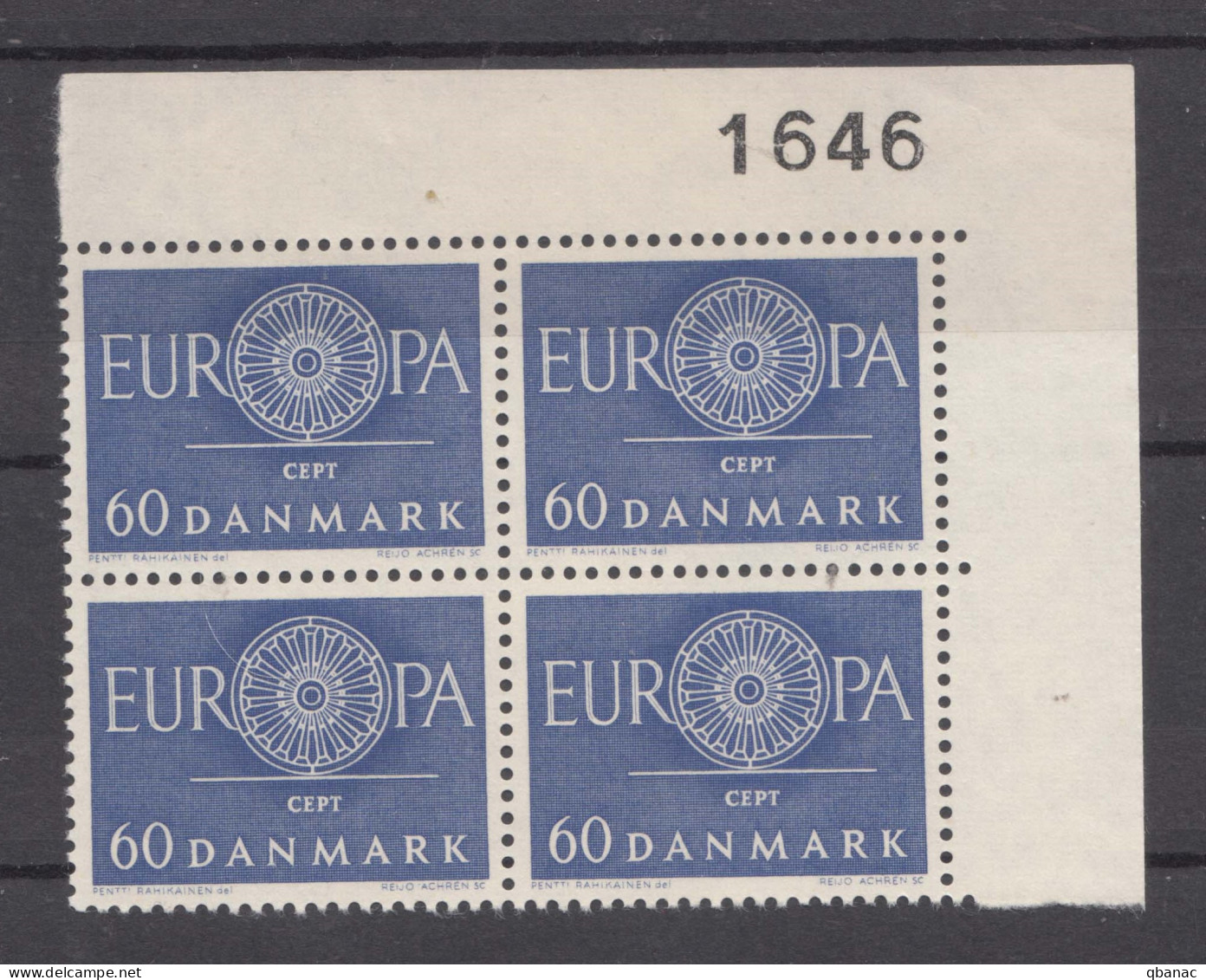 Denmark 1960 Europa Mi#386 Mint Never Hinged Piece Of 4 - Nuevos