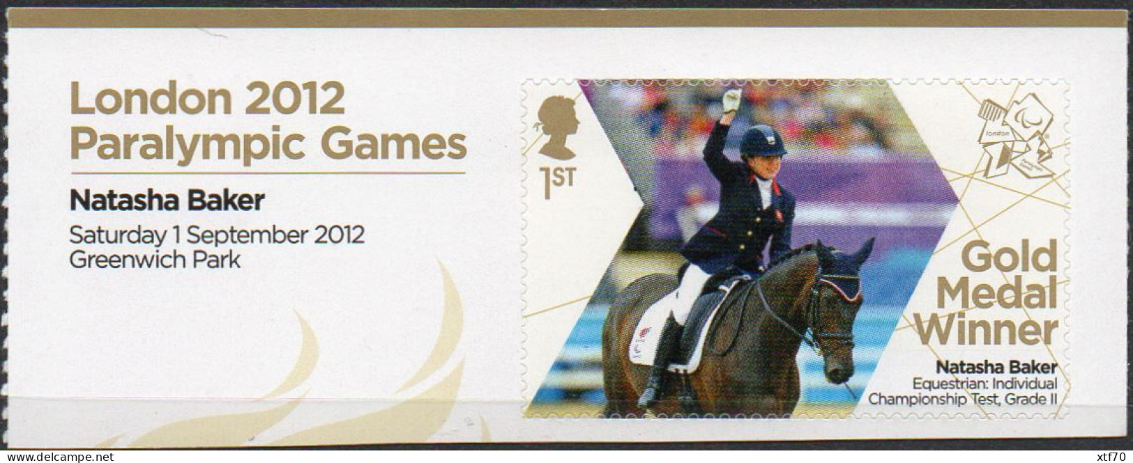 GREAT BRITAIN 2012 Paralympic Games Gold Medal Winners: Natasha Baker - Unused Stamps