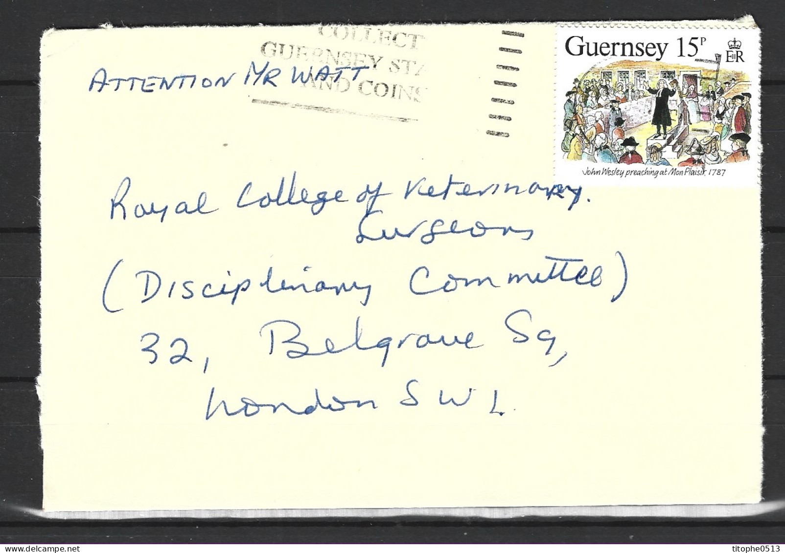 GUERNESEY. N°408 De 1987 Sur Enveloppe Ayant Circulé. John Wesley. - Théologiens