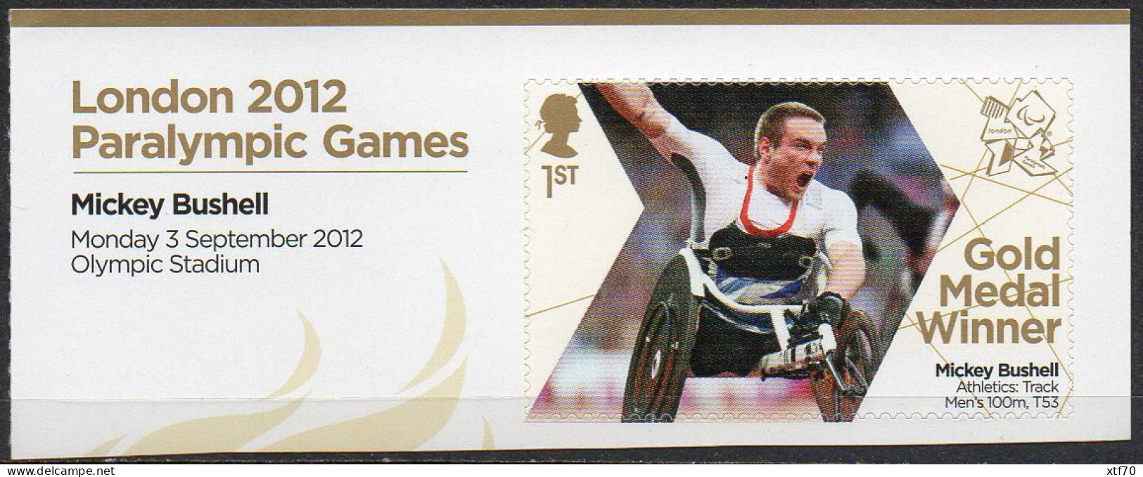 GREAT BRITAIN 2012 Paralympic Games Gold Medal Winners: Mickey Bushell - Unused Stamps