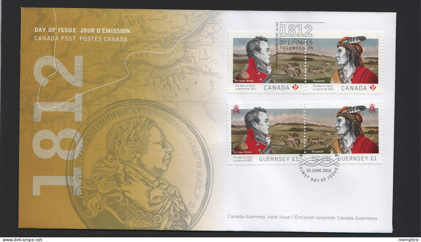 2012  War Of 1812 Military Leaders: Sir Brock, Tecumesh Joint Issue With Guernsey 2 Se-tenant Pairs   Sc 2554-5 - 2011-...