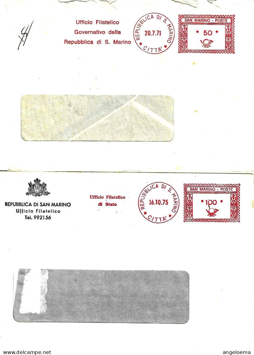 SAN MARINO - 1971 E 1975 2 Buste UFFICIO FILATELICO Ema Affrancatura Meccanica Rossa Red Meter A Stampa - 10652 - Cartas & Documentos