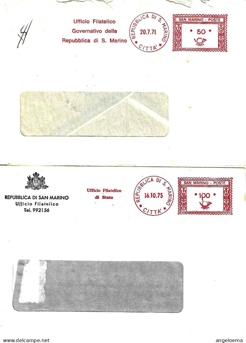 SAN MARINO - 1971 E 1975 2 Buste UFFICIO FILATELICO Ema Affrancatura Meccanica Rossa Red Meter A Stampa - 10652 - Covers & Documents