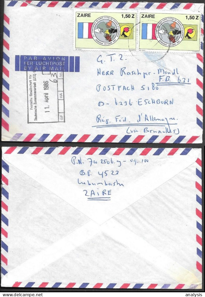 Zaire Cover Mailed To Germany 1986 - Covers & Documents