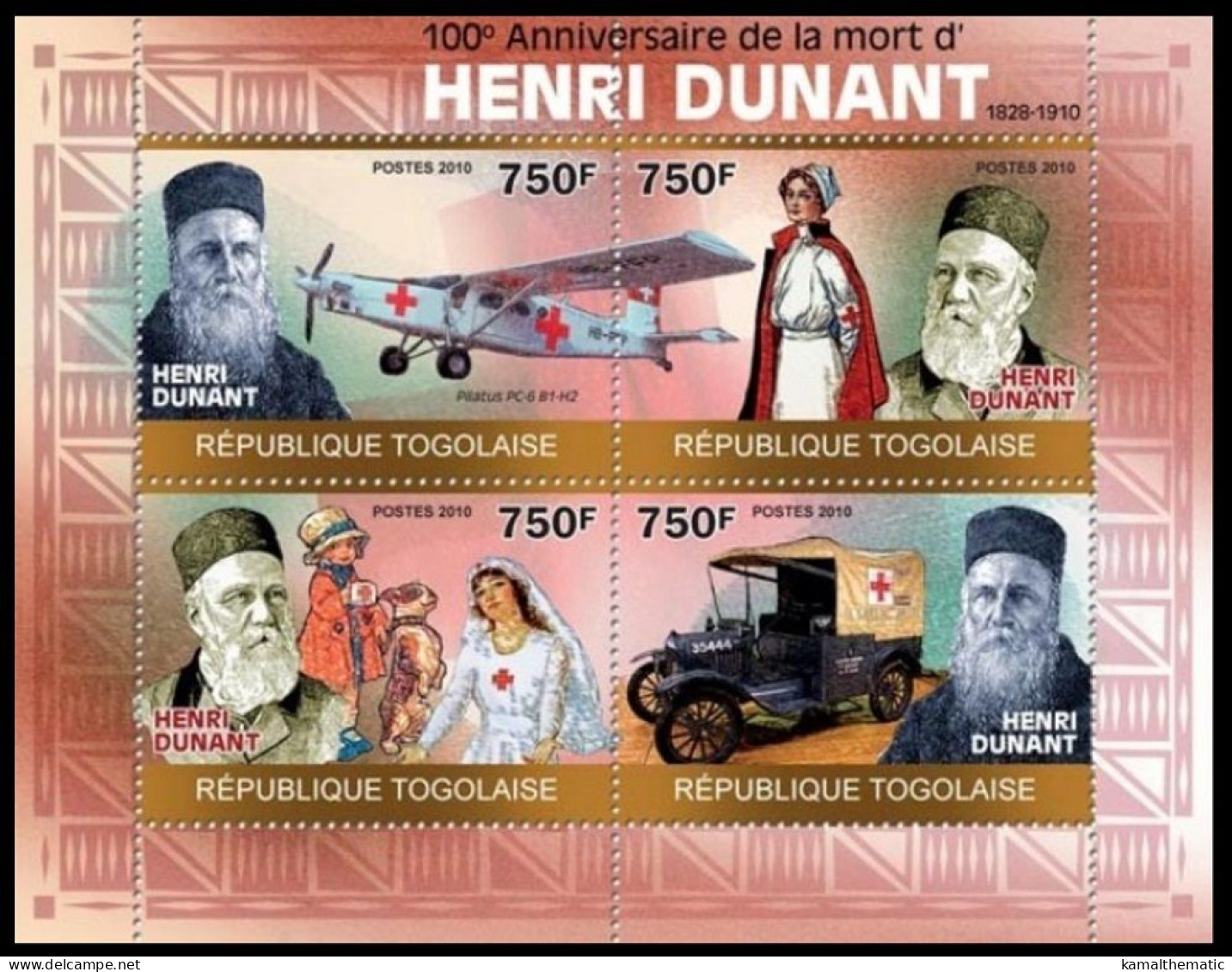 Togo 2010 MNH SS, Henri Dunant, Red Cross, Ambulance, Nurse, Dog - Henry Dunant