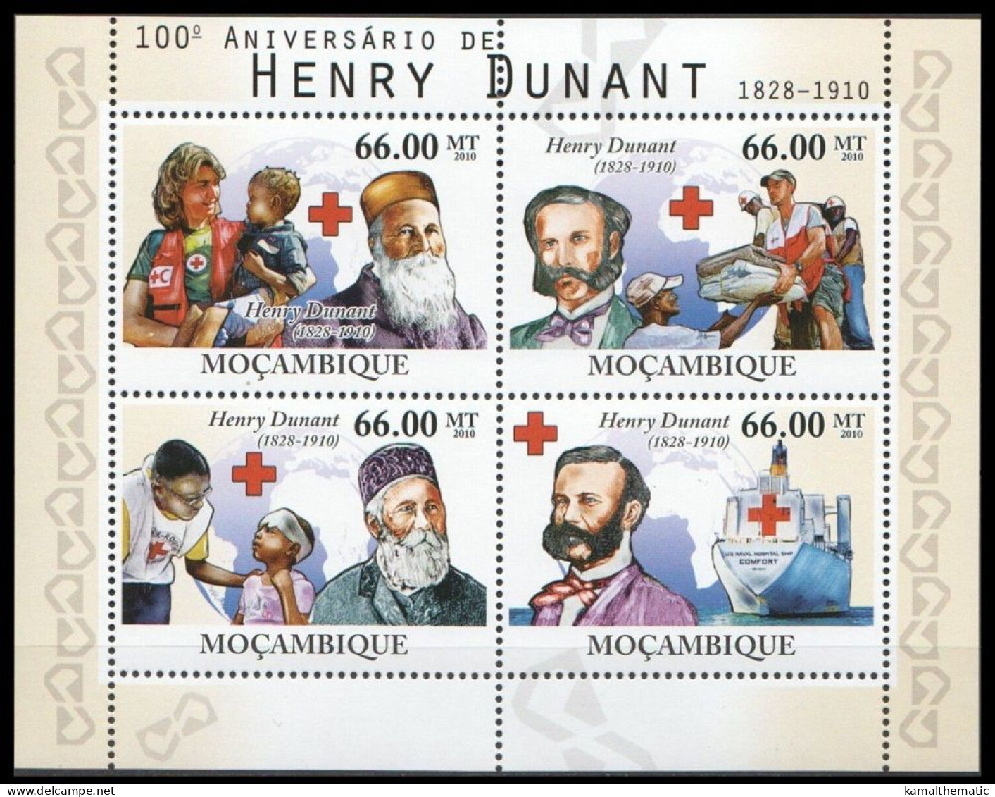 Mozambique 2010 MNH SS, 100th Death Ann. Of Henri Dunant, Founder Of Red Cross - Henry Dunant