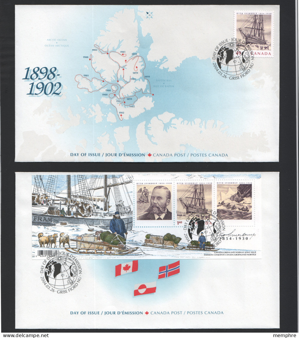 2004   Otto Sverdrup, Arctic Explorer  Single And Souvenir Sheet  Set Of 2 FDCs  Sc 2026-7 - 2001-2010