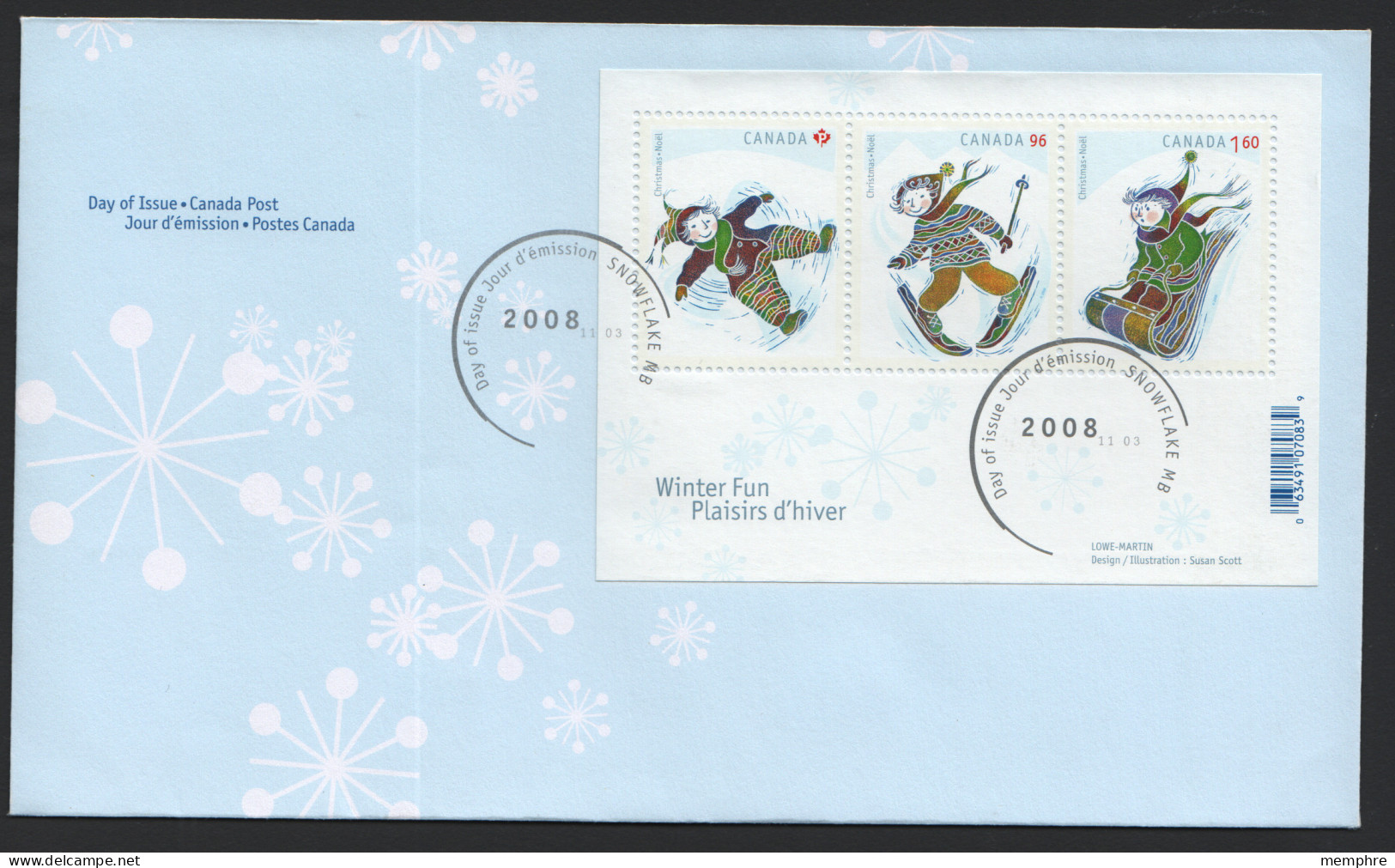 2008  Xmas Issue Winter Fun Souvenir Sheet Of 3 Differeent Sc 2291 - 2001-2010