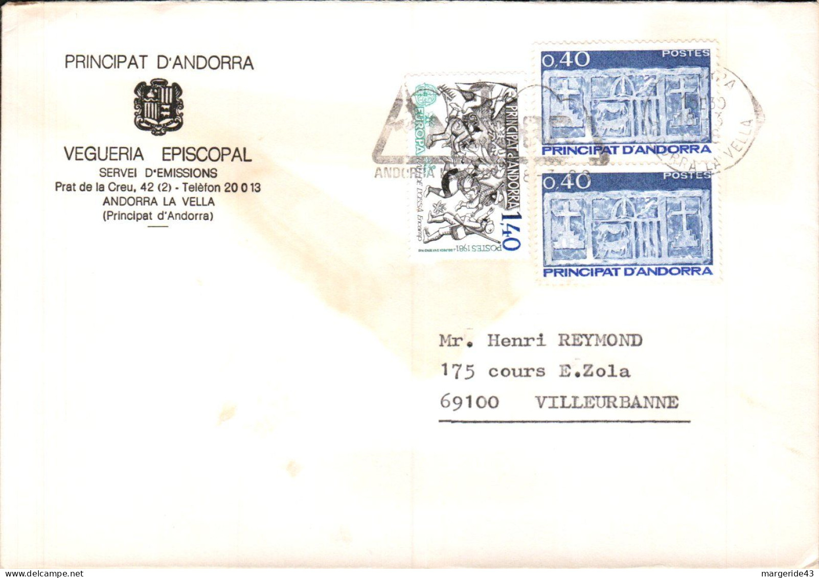 ANDORRE AFFRANCHISSEMENT COMPOSE SUR LETTRE  POUR LA FRANCE 1988 - Cartas & Documentos