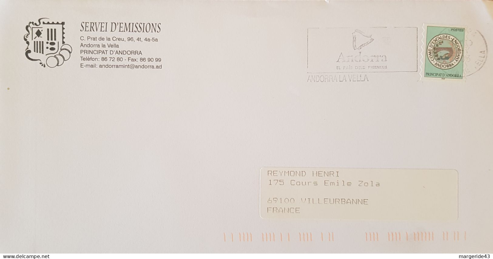 ANDORRE SEUL SUR LETTRE  POUR LA FRANCE 2003 - Lettres & Documents