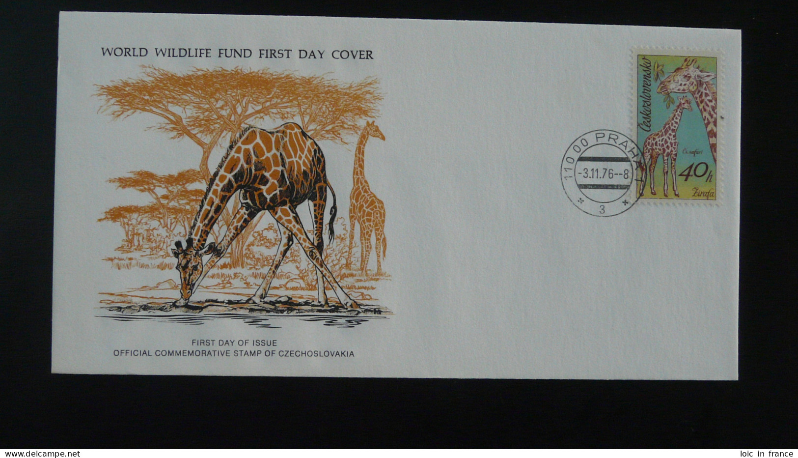 FDC Girafe WWF Tchecoslovaquie 1976 - Giraffes