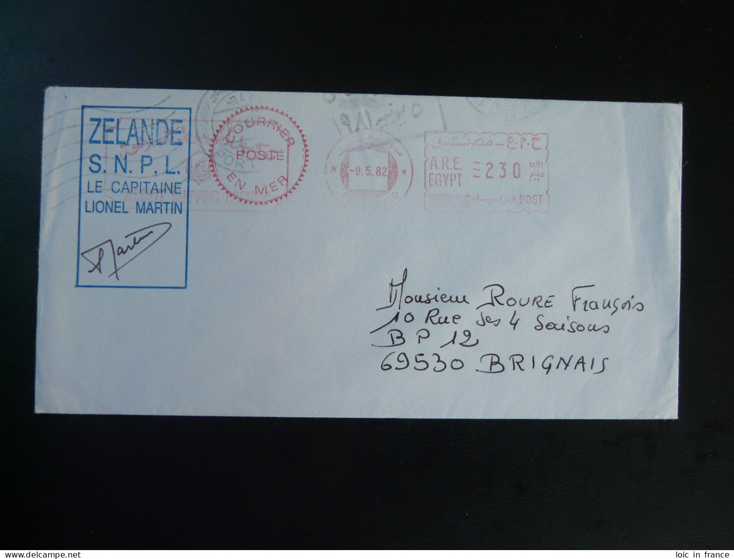 Lettre Postée En Mer Cover Posted At Sea Bateau De Pêche Zelande Escale En Egypte 1982 - Covers & Documents