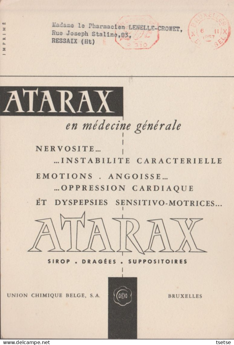 11 Publicités Pharmaceutiques Pour Un Médicament Atarax , Ilustrées Par Testu / 1 - Pharmacie Lenelle -Ressaix - Pubblicitari