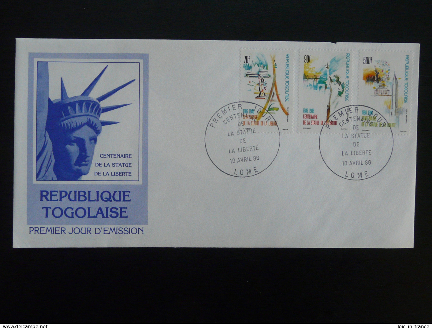 FDC Centenaire Statue De La Liberté Centenary Statue Of Liberty Togo 1986 - Togo (1960-...)