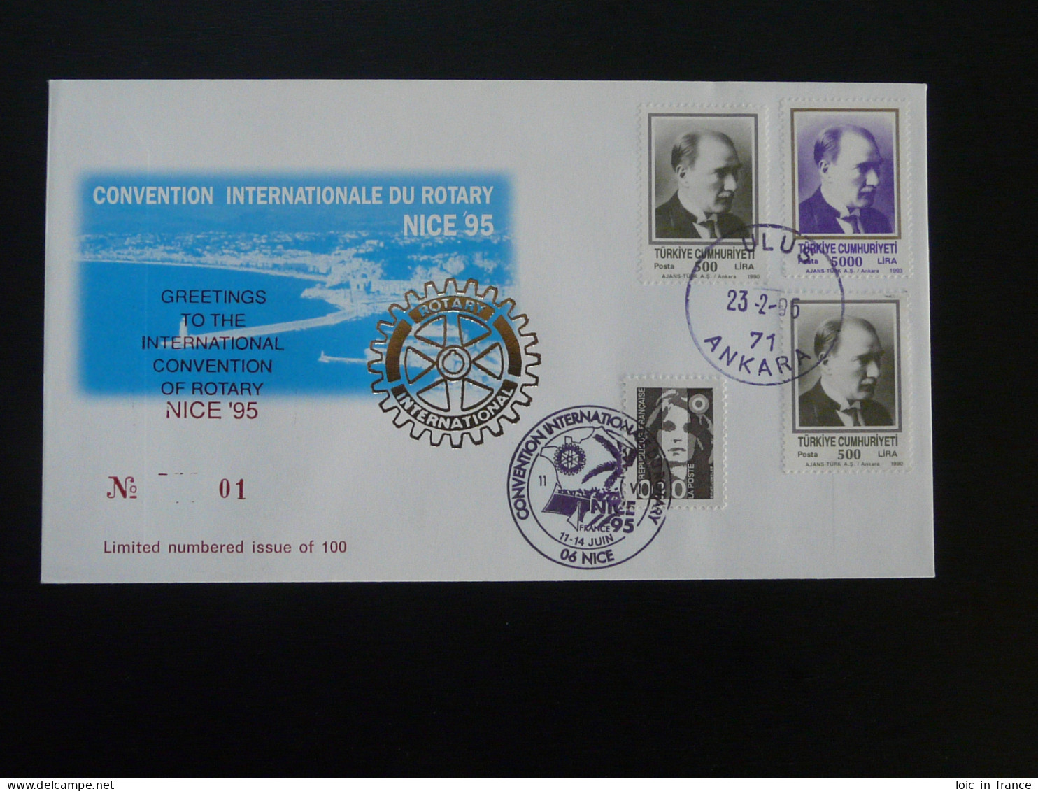 Lettre Cover Convention Rotary International Nice 1995 Turquie Turkey - Cartas & Documentos