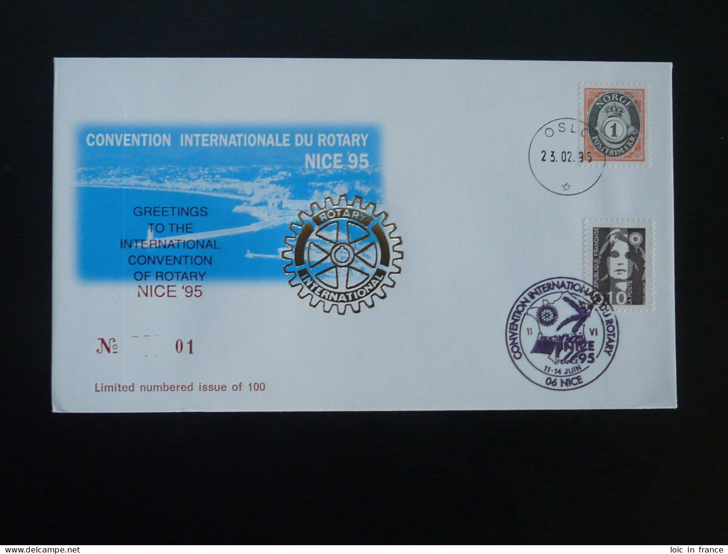 Lettre Cover Convention Rotary International Nice 1995 Norvege Norway - Covers & Documents