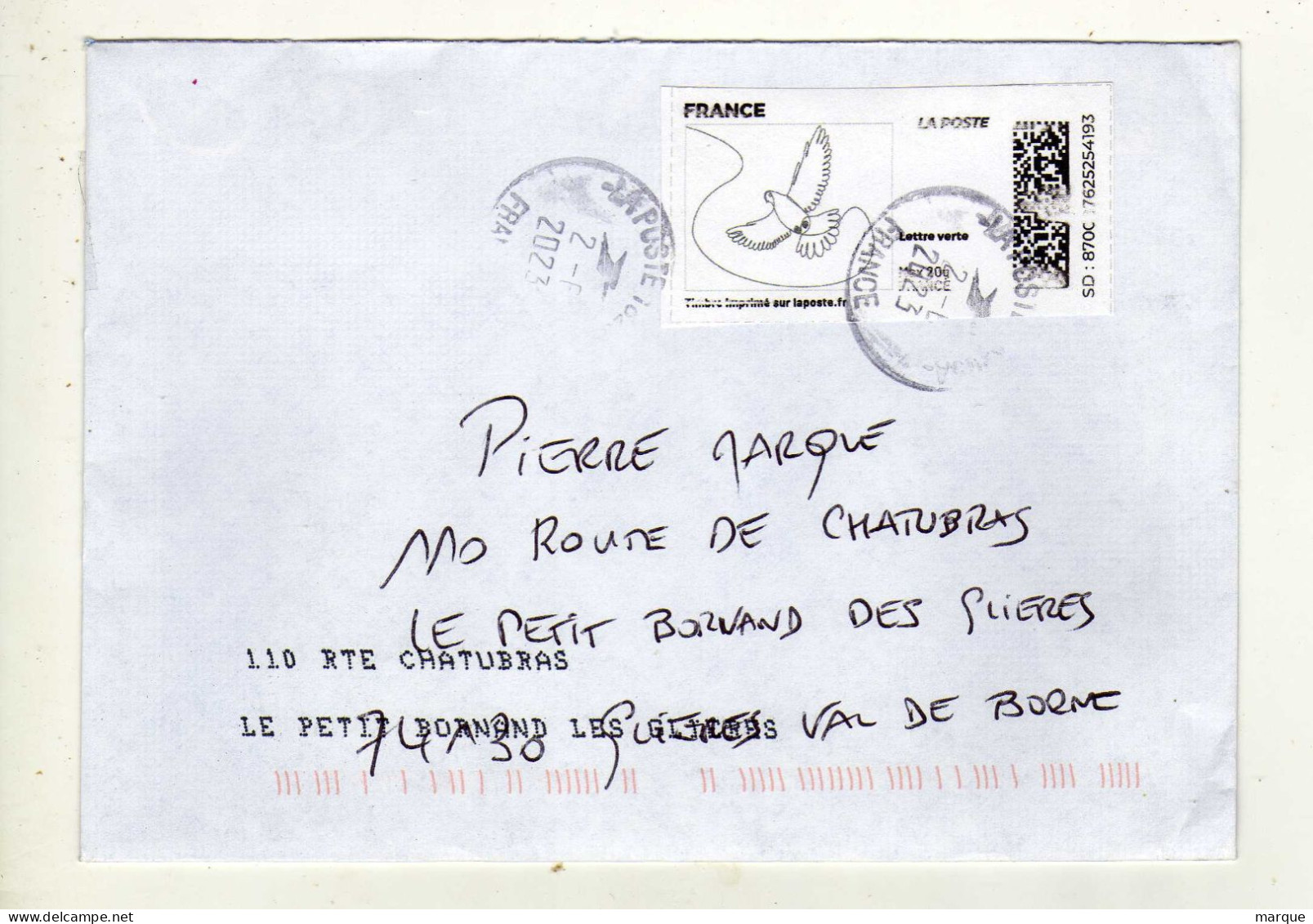 Enveloppe FRANCE Avec Vignette Affranchissement Lettre Verte Oblitération LA POSTE 02/06/2023 - 2010-... Viñetas De Franqueo Illustradas