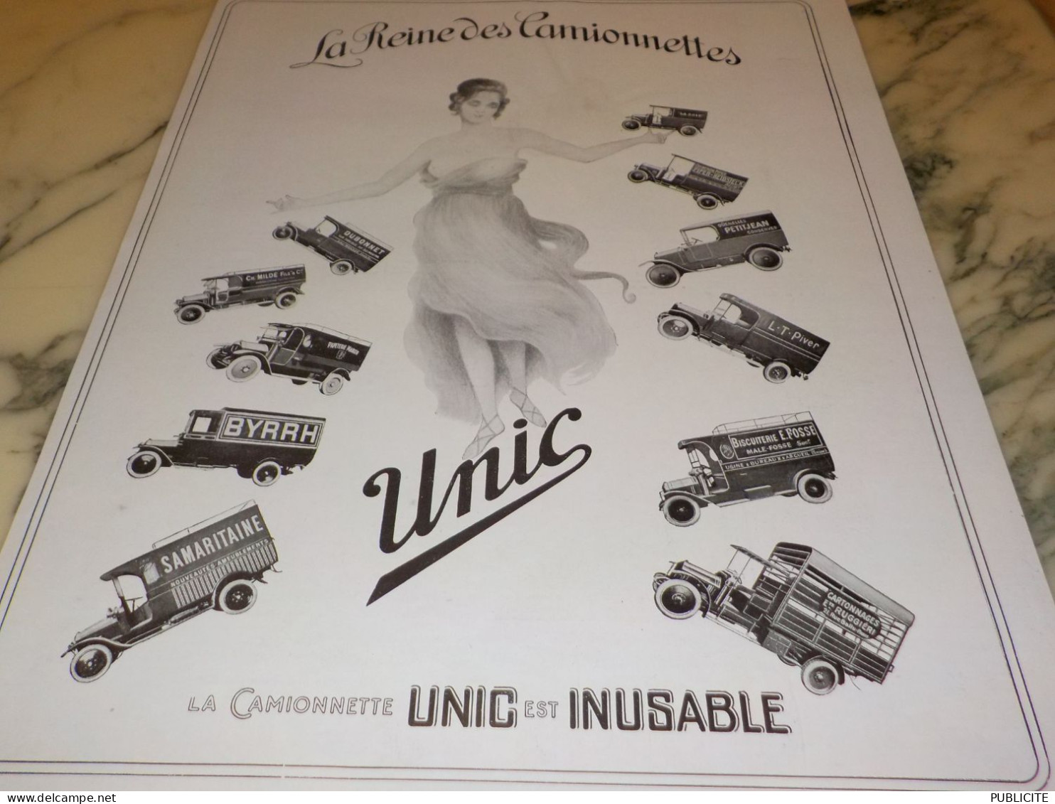 ANCIENNE PUBLICITE LA REINE DES CAMIONNETTES UNIC    1923 - Camions