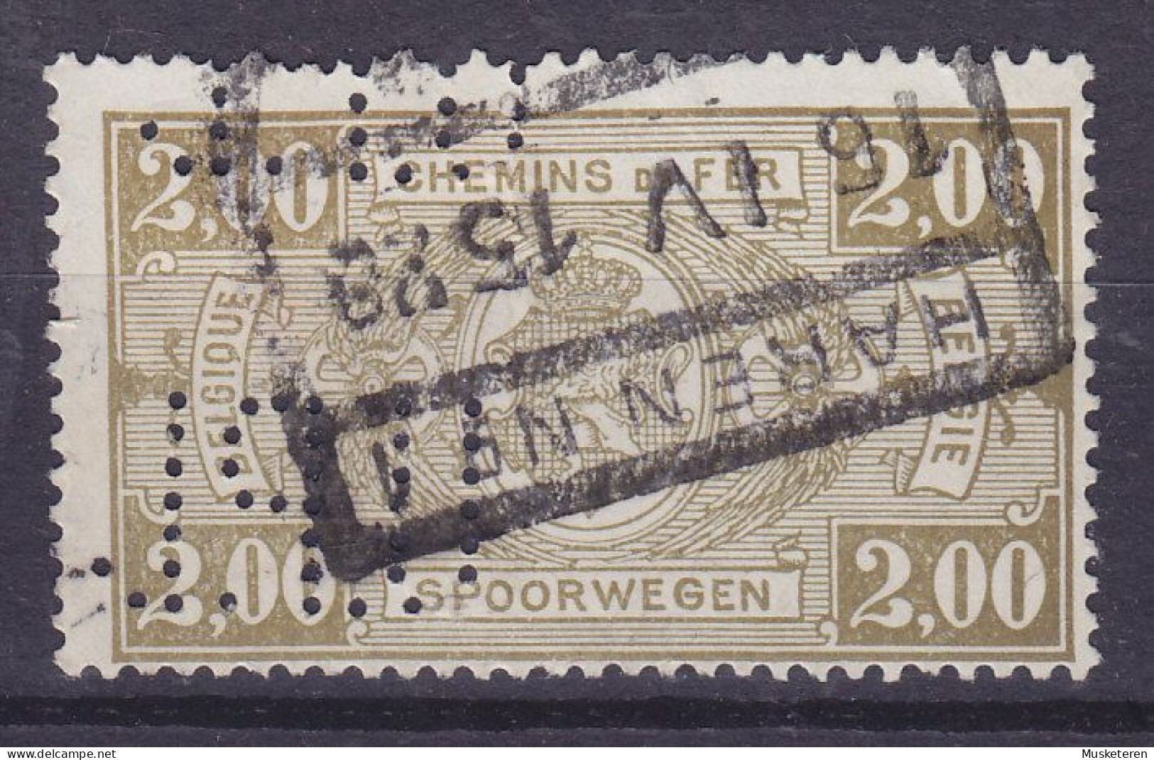 Belgium Perfin Perforé Lochung 'U.P.I.' DOUBLE Perfin Railway Chemin De Fer Spoorwegen HAREN No. 1 Cancel !! - 1909-34