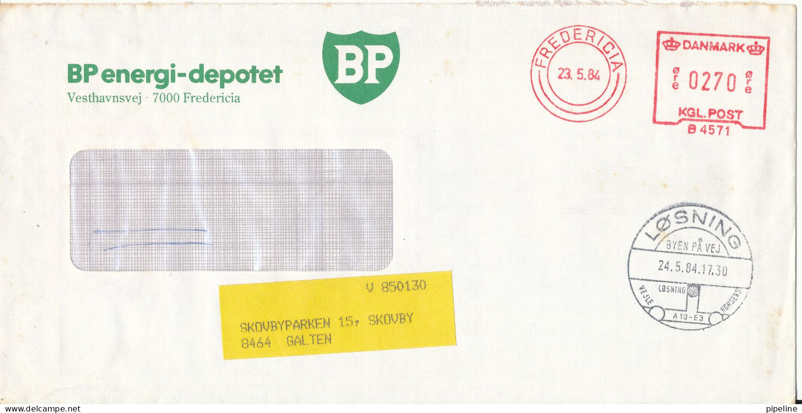 Denmark Cover With Meter Cancel Fredericia 23-5-1984 (BP) (also With Loesning Postmark) - Briefe U. Dokumente