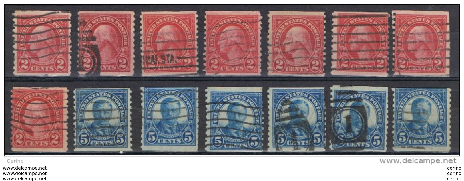 U.S.A.:  1923/26  ORDINARY  SERIES  -  LOT  14  USED  STAMPS  -  P. 10  VERTICAL  -  YV/TELL. 229 C + 232 A - Roulettes