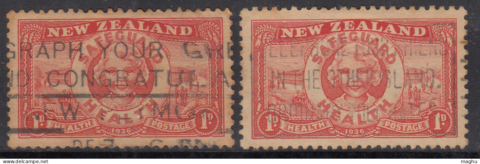 1d X 2 Diff., Colour Variety, New Zealand Used 1936, Health, Camp, - Used Stamps