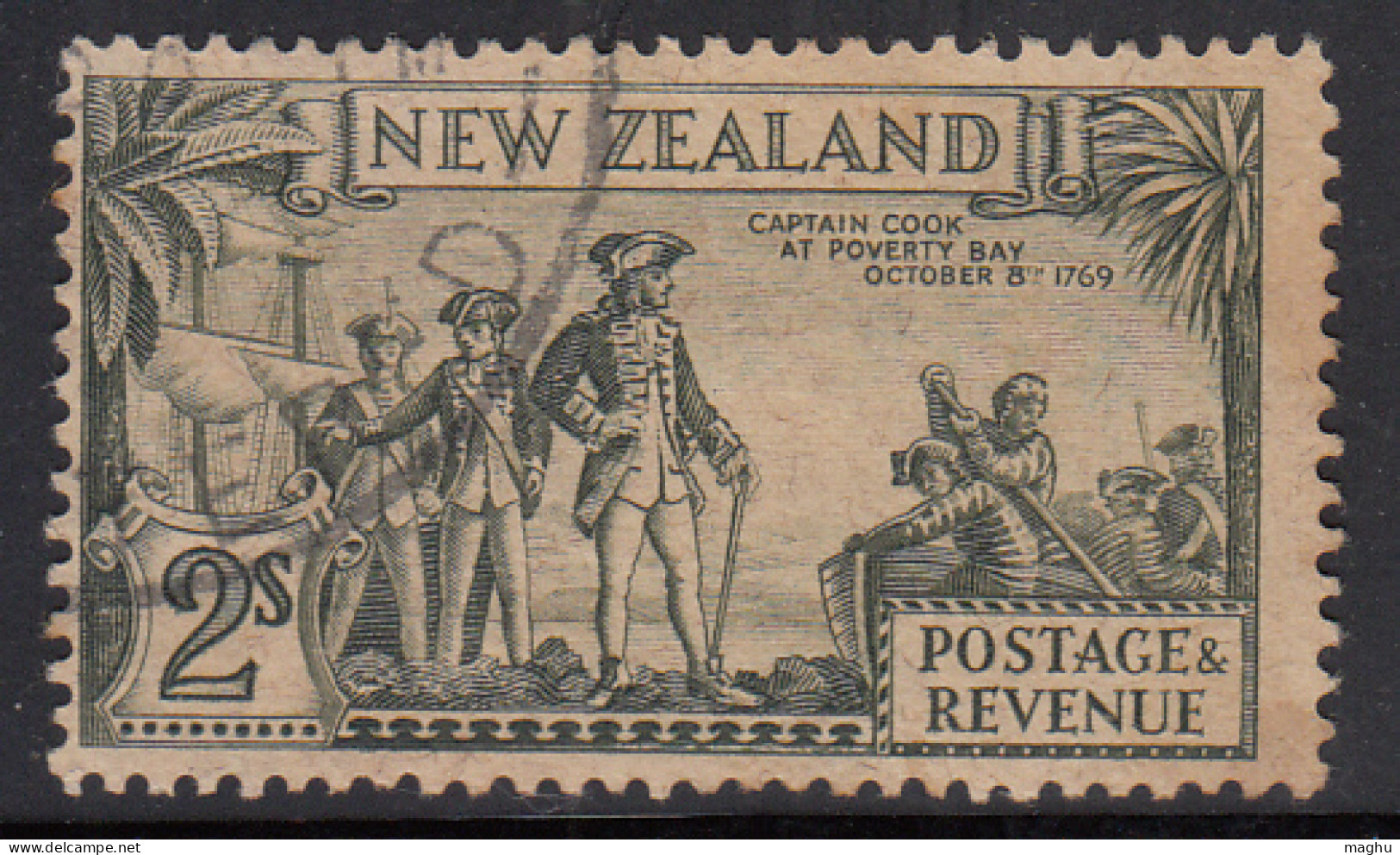 2s Used Captain Cook New Zealand, Wmk Multi, - Used Stamps