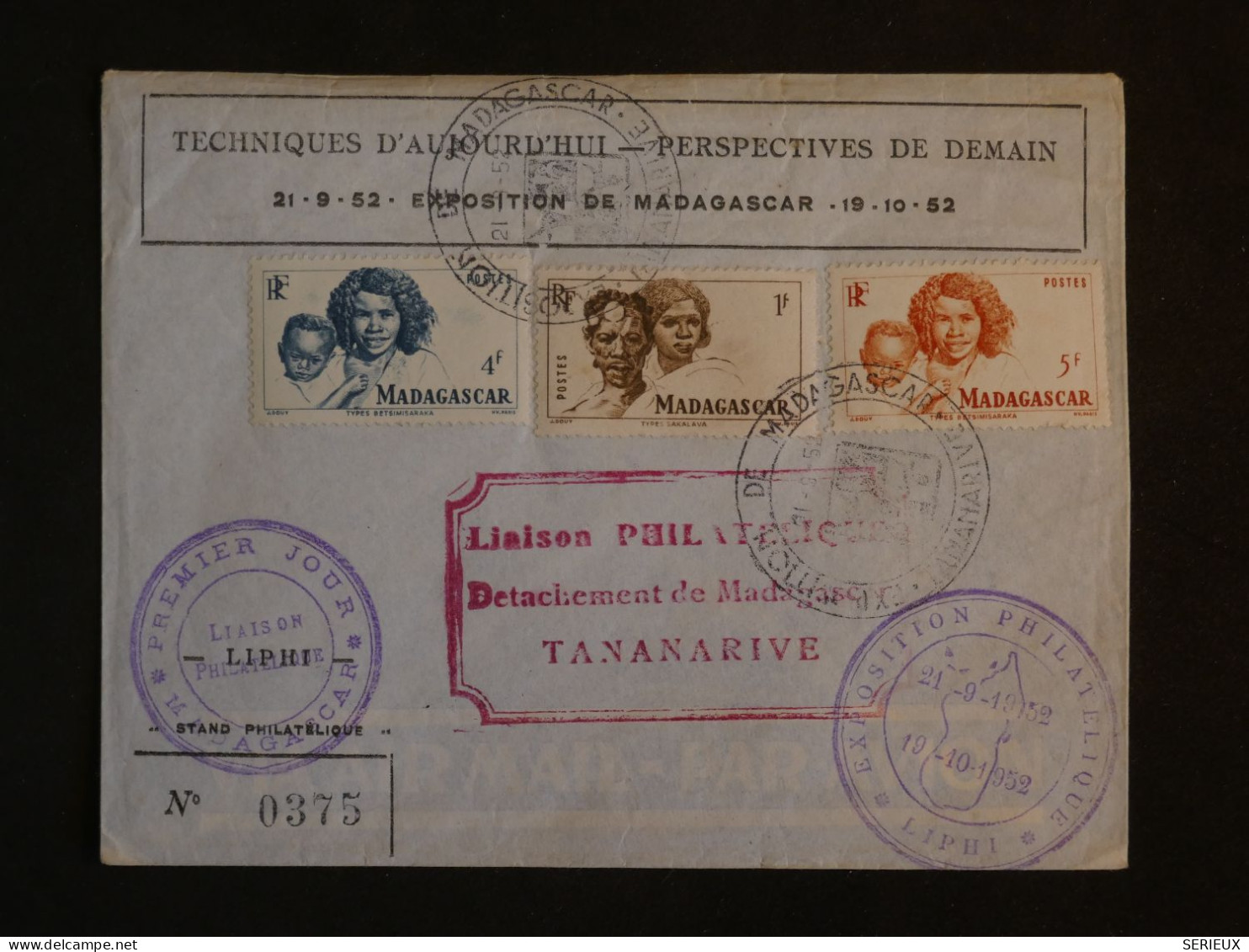 BW11 MADAGASCAR BELLE LETTRE FDC   1952   1ER VOL  TANANARIVE  +AFF.PLAISANT++    + - Luftpost