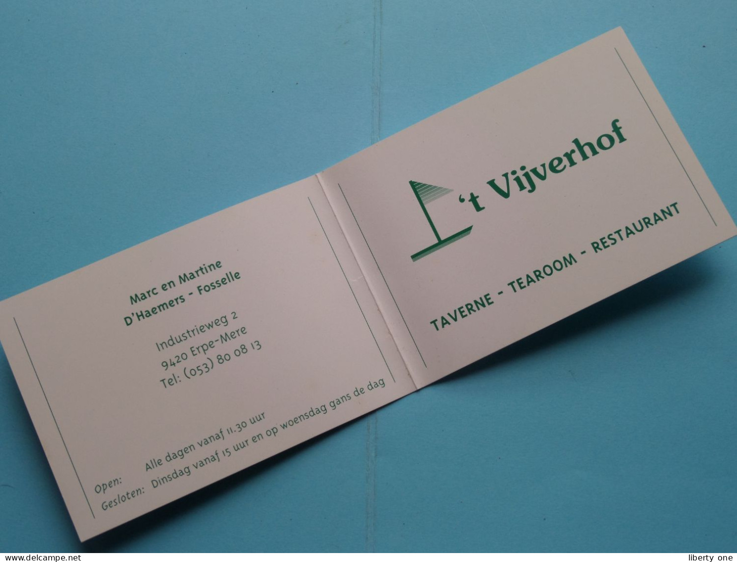 Taverne Tearoom Restaurant 't VIJVERHOF > Erpe-Mere ( Zie / Voir SCANS ) ! - Visiting Cards