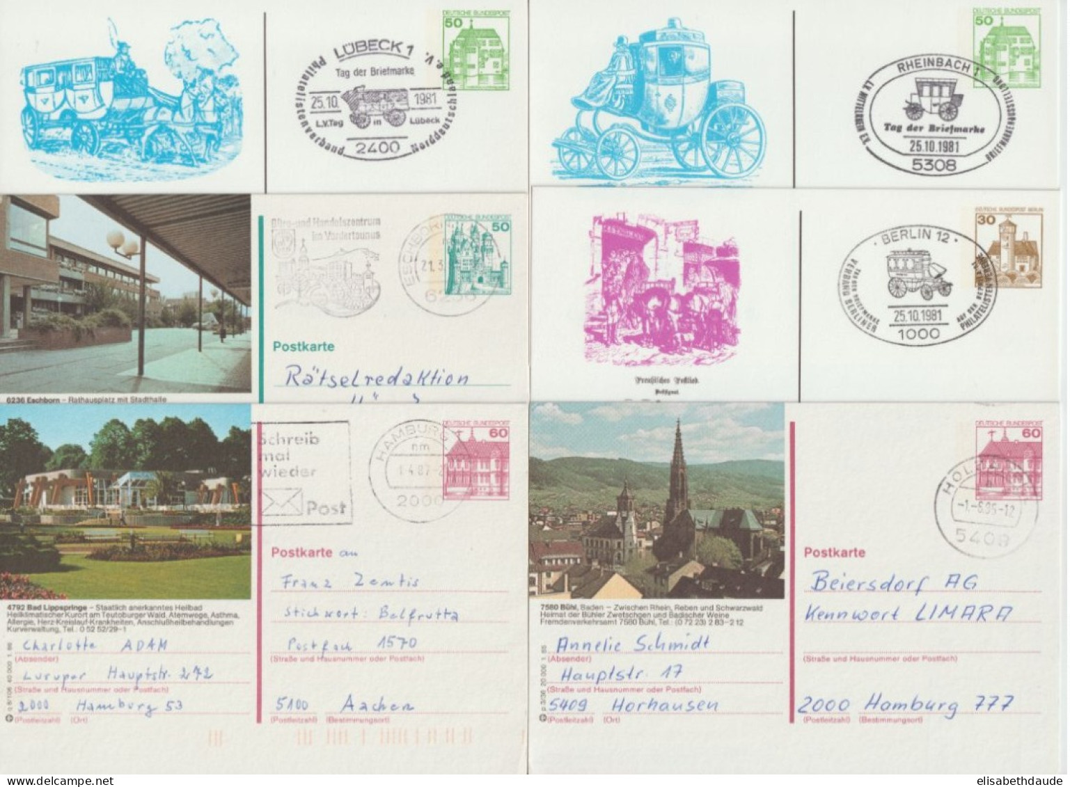 1980/1990 - BRD / BILDPOSTKARTE - 22 CARTES ENTIER DIFFERENTES OBLITEREES - Cartoline Illustrate - Usati