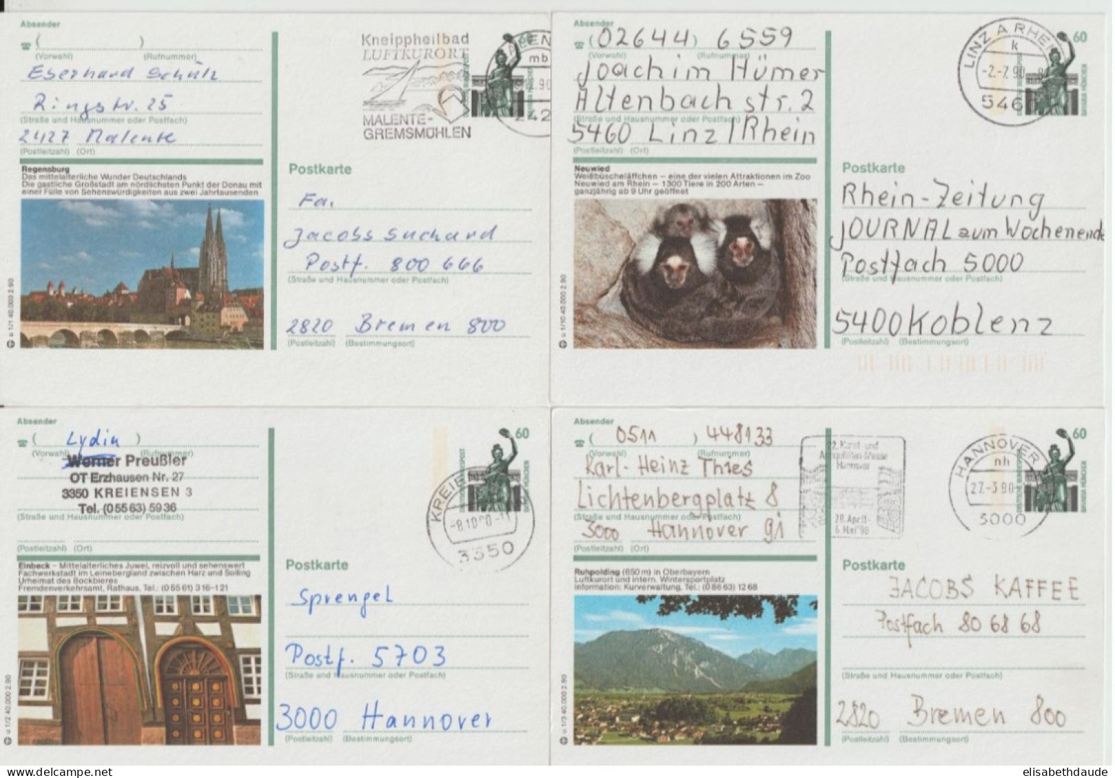 1980/1990 - BRD / BILDPOSTKARTE - 22 CARTES ENTIER DIFFERENTES OBLITEREES - Cartoline Illustrate - Usati