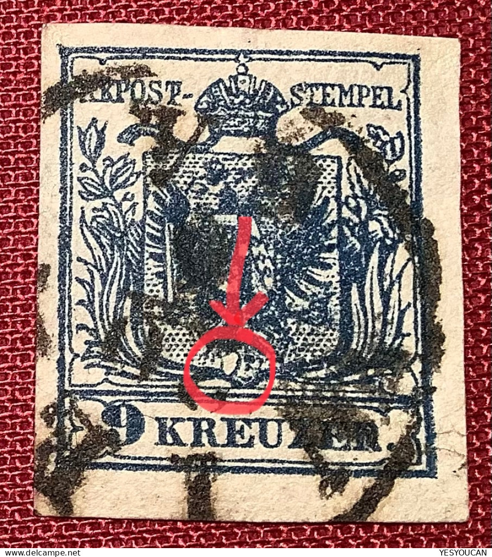 PLATTENFEHLER / PLATE FLAW Österreich 1850 9 Kr IIIb HP Tadellos Gestempelt Wien (Austria Variety Autriche Variété Abart - Gebruikt