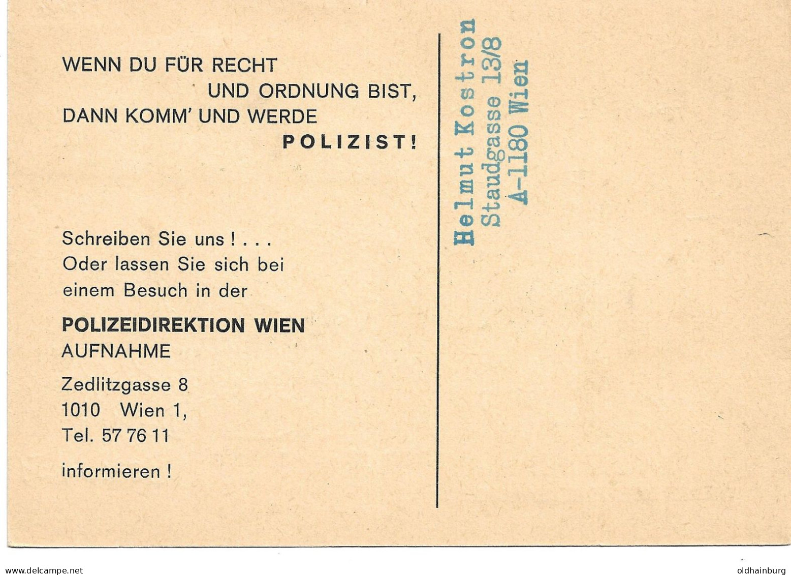 2244j: Österreich 1969, Postflug Polizeihubschrauber, "Komm Und Werde Polizist..." Polizeidirektion Wien - Police - Gendarmerie