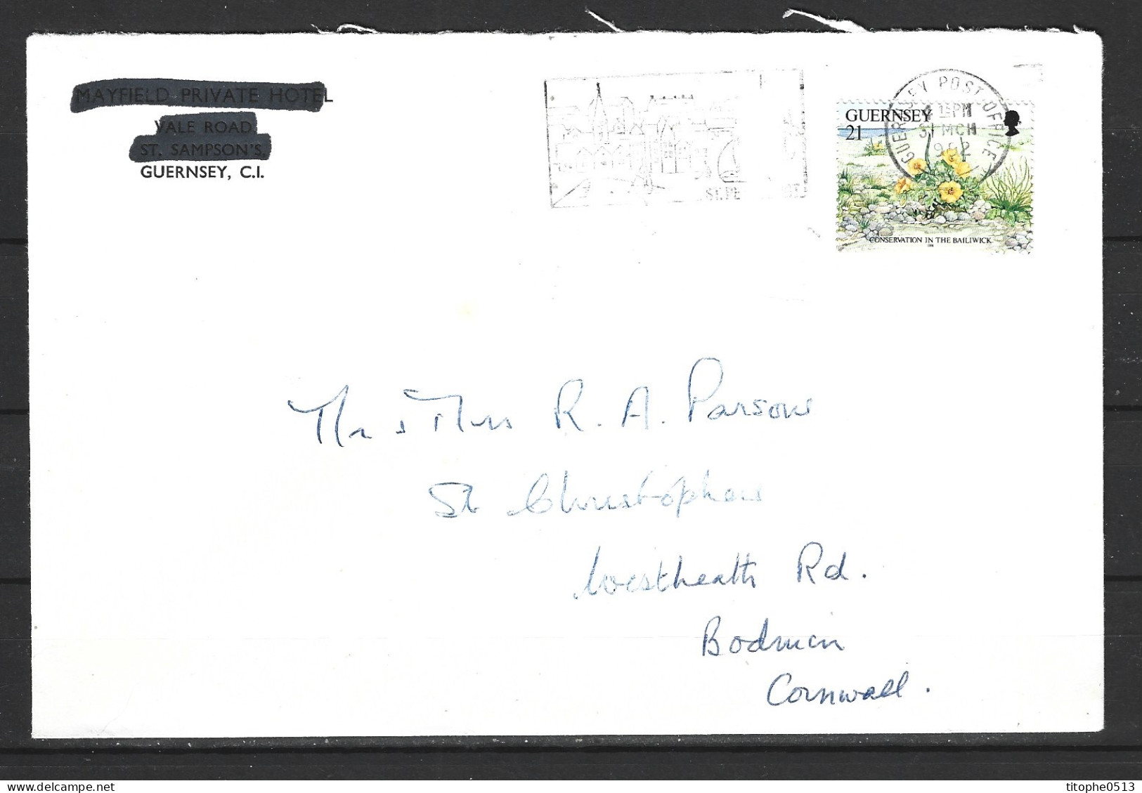 GUERNESEY. N°540 De 1991 Sur Enveloppe Ayant Circulé. Protection De La Nature. - Protection De L'environnement & Climat