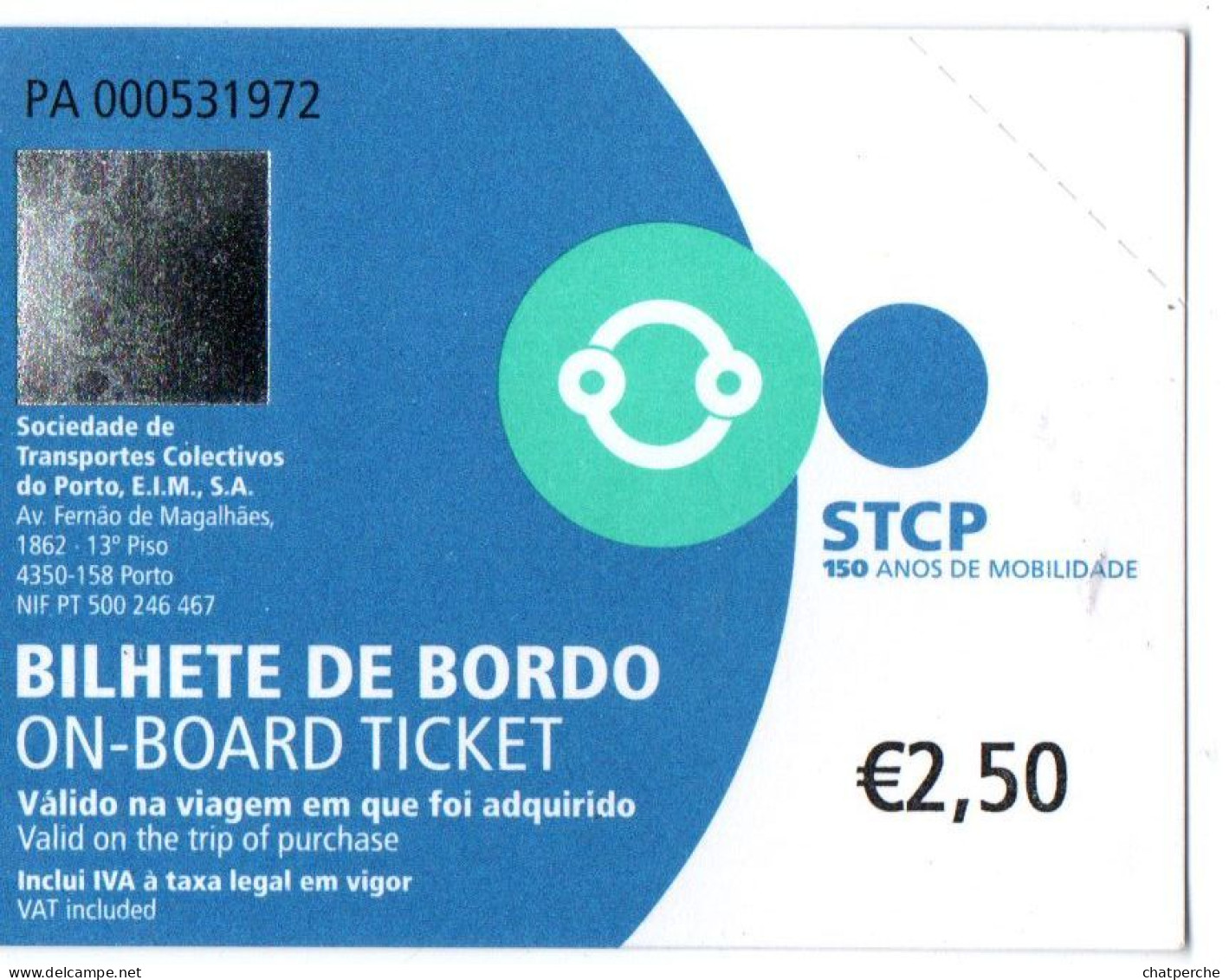 BILLET TICKET TITRE TRANSPORT STCP PORTO PORTUGAL - Europa