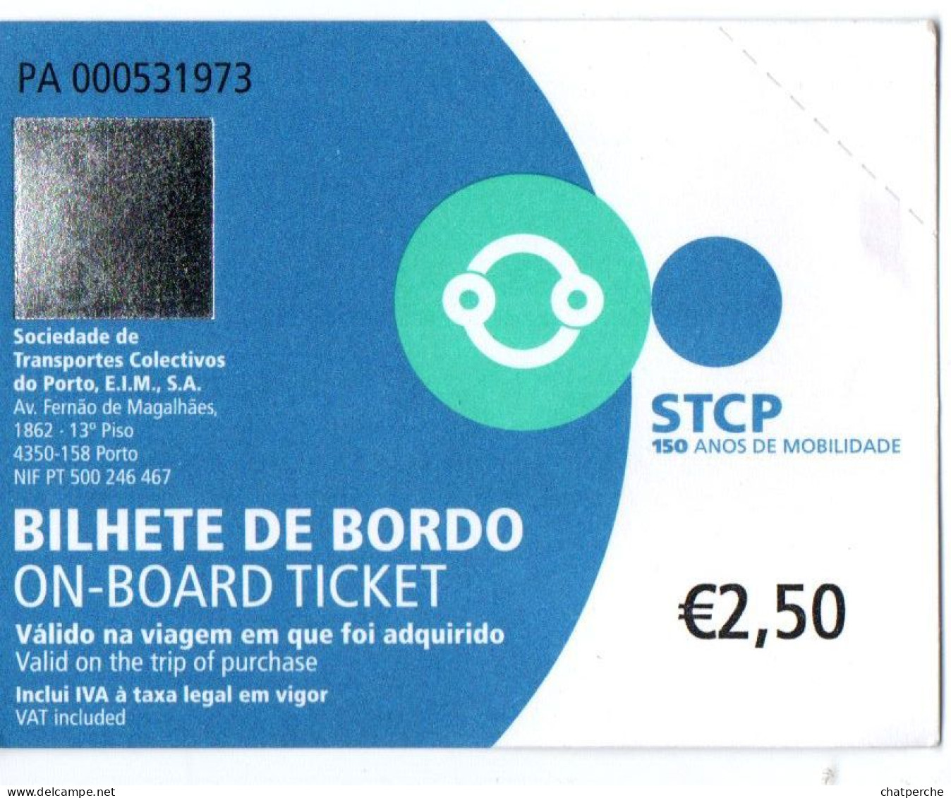 BILLET TICKET TITRE TRANSPORT STCP PORTO PORTUGAL - Europe