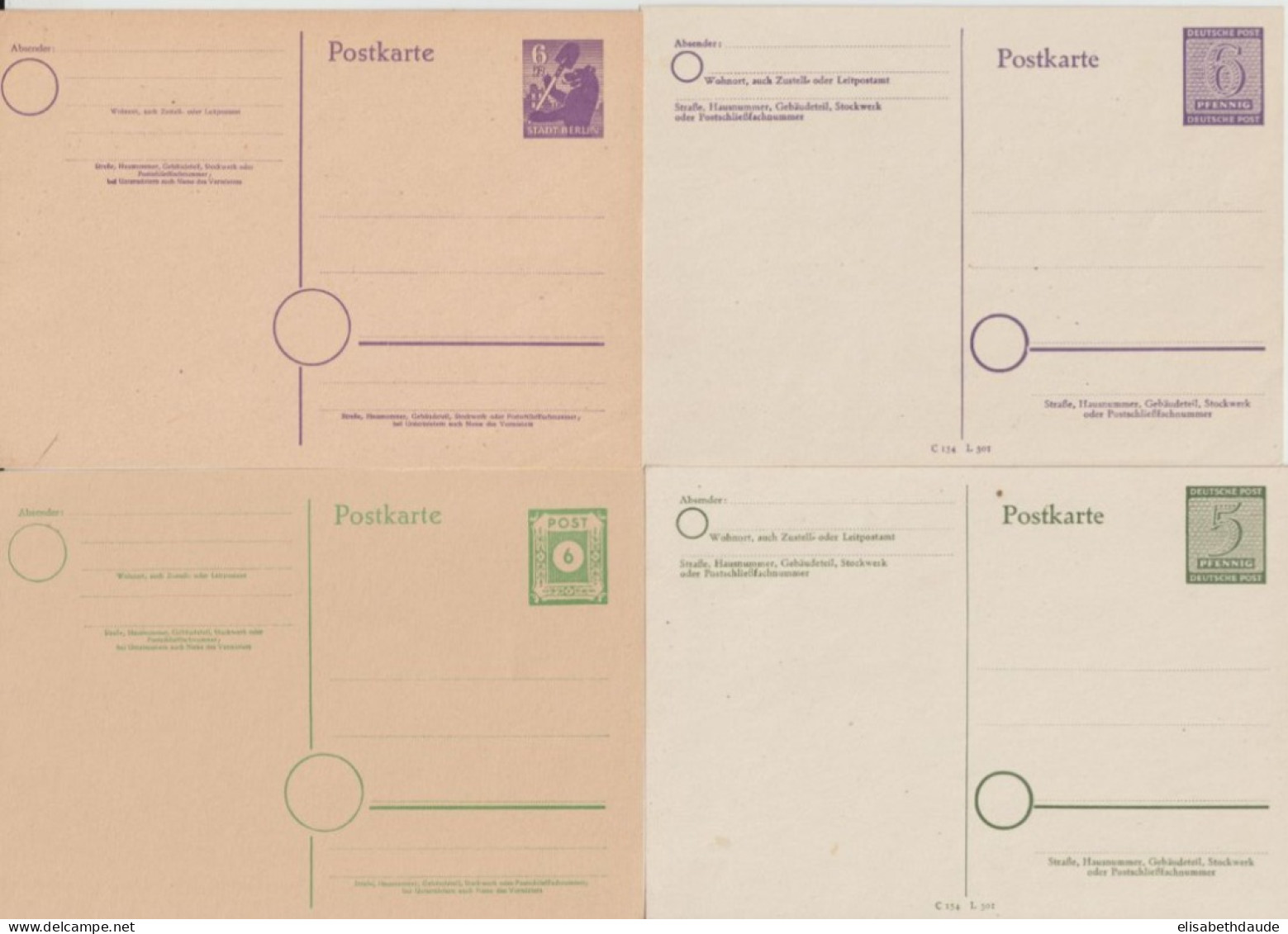 1945 - ZONES LOCALES (BERLIN / SACHSEN) - 4 CARTES ENTIER NEUVES - Interi Postali