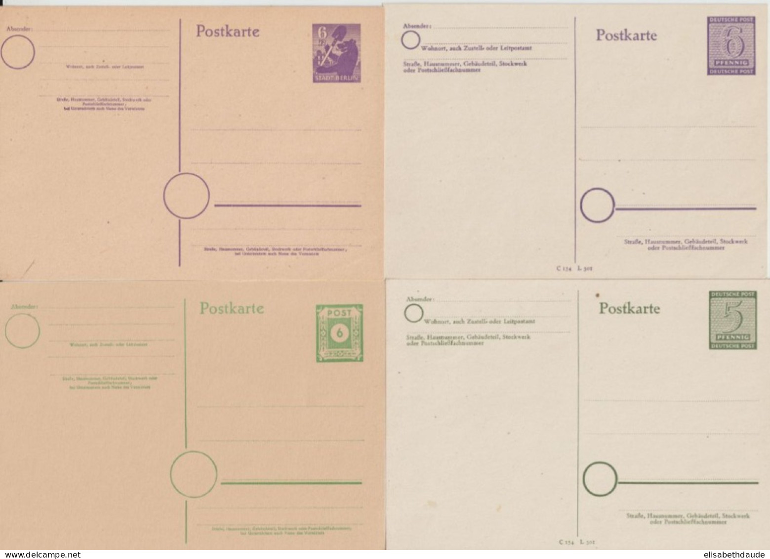 1945 - ZONES LOCALES (BERLIN / SACHSEN) - 4 CARTES ENTIER NEUVES - Entiers Postaux