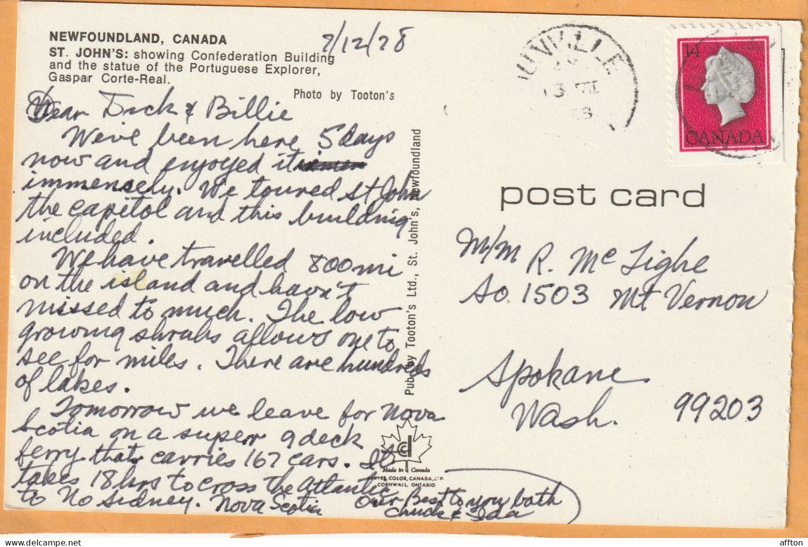 St Johns Newfoundland Canada Old Postcard Mailed - St. John's