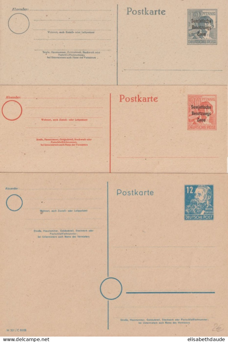 1948 - ZONE SOVIETIQUE - 3 CARTES ENTIER NEUVES - Postal  Stationery