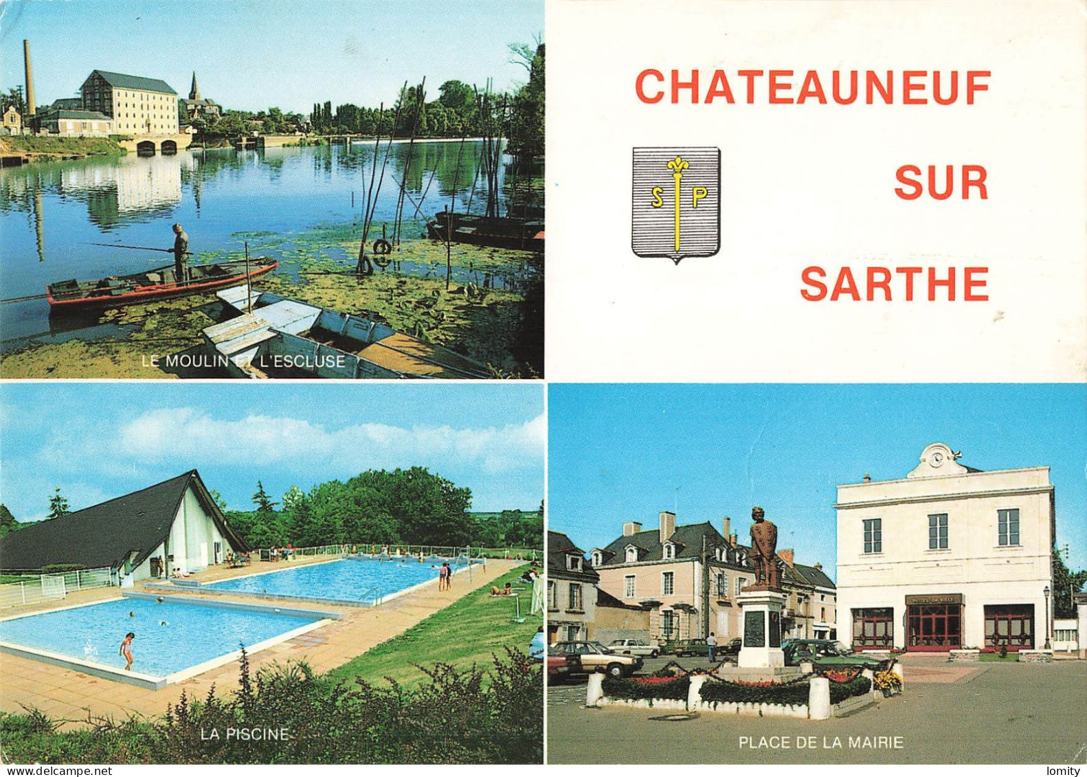 49 Chateauneuf Sur Sarthe Vues CPM Moulin Ecluse Piscine Place De La Mairie - Chateauneuf Sur Sarthe