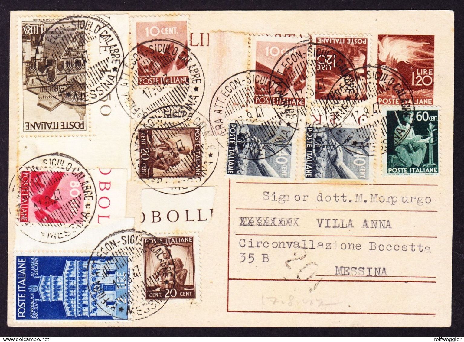 1947  Ganzsachen Karte Mit Mischfrankatur, Ausstellungsstempel, FIERA ..MESSINA - 1946-47 Período Del Corpo Polacco