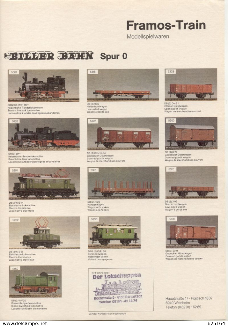 Catalogue FRAMOS TRAIN BILLER BAHN Spur O 1:45 1990s Modellspielaren - Duits