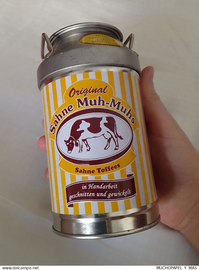 HUCHA METÁLICA PIGGY BANK TIN STORAGE LATA..CON FORMA DE LECHERA CÁNTARO LECHE SAHNE TOFFEES. ORIGINAL SAHNE MUH-MUHS... - Dosen