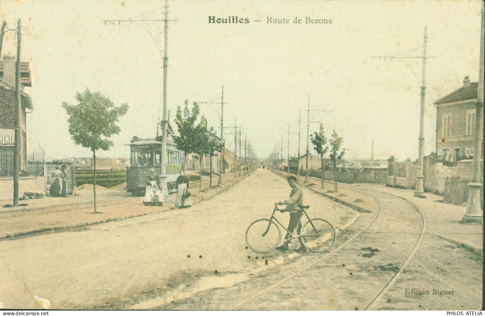 CPA CP Carte Postale Yvelines Houilles Route De Bezons Edition Biguet CAD Houilles 1905 YT Blanc - Houilles