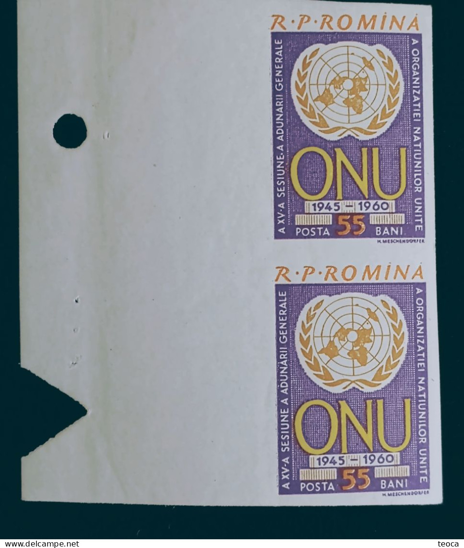 Stamps Errors Romania 1961  # Mi 2039B Pair, Printed With Full Circle Dot After The Word "session" Pair Imperfect ONU - Plaatfouten En Curiosa